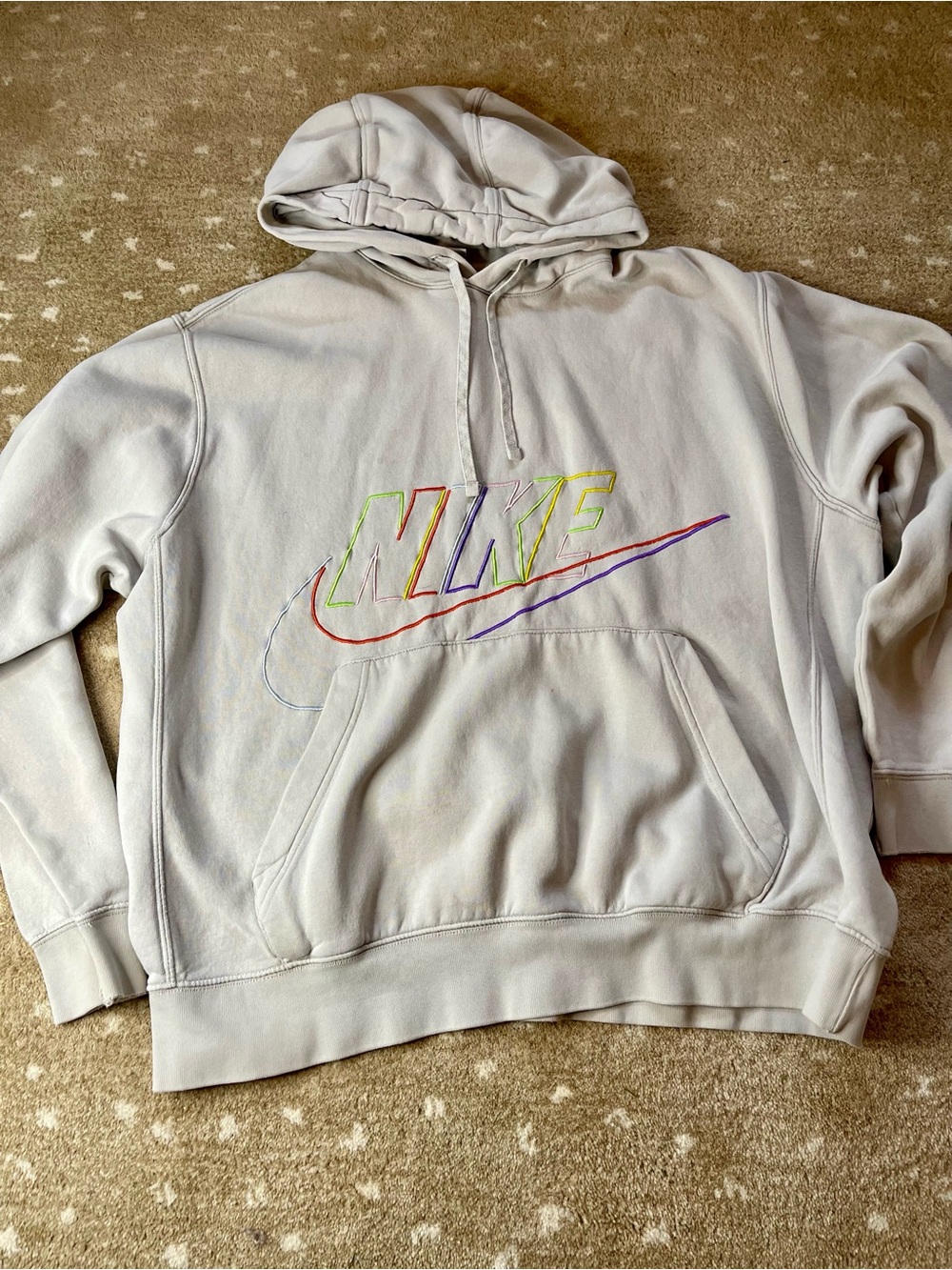 Nike Light Gray Hoodie with Rainbow Embroidered Swoosh